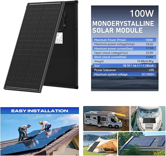 2000 Watt Solar Panels, 20Pcs 100W Monocrystalline 25% High-Efficiency 12V/24V Solar Panel for RV Camping Boat Home Farm Marine Battery and Other Off-Grid Applications (20 Pack 100W, 2000W)