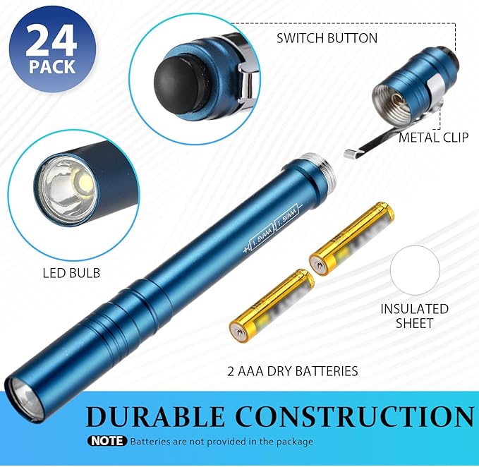 24 Pack Mini Pen Flashlights Bulk LED Pen Lights Aluminum Pocket Flashlights with Clips Small Handheld Torches Gifts for Camping Hiking Emergency Outdoor (Navy Blue)