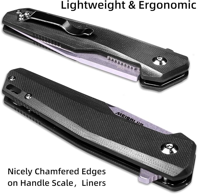 Pocket Knife D2 Blade Folding Knife with G10 Handle, Liner Lock, Pocket Clip, Smooth Flipping Action EDC Knife with Ball Bearing for Hiking Camping Outdoor