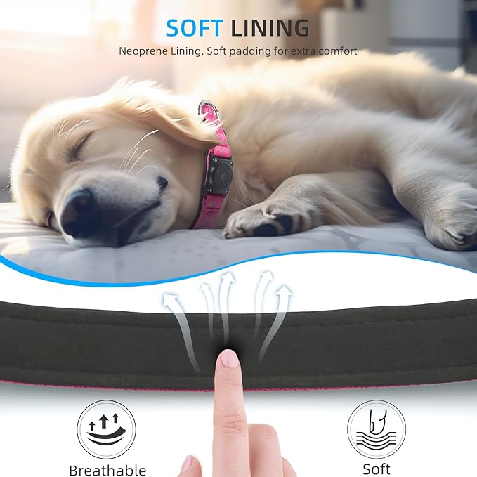 Upgraded AirTag Dog Collar, IP68 Waterproof Air Tag Dog Collar Holder, Reflective, Ultra-Durable, Comfortable Padded, Heavy Duty Dog Collars for Small Medium Large Dogs (S (10.6"-13.6"), Hotpink)
