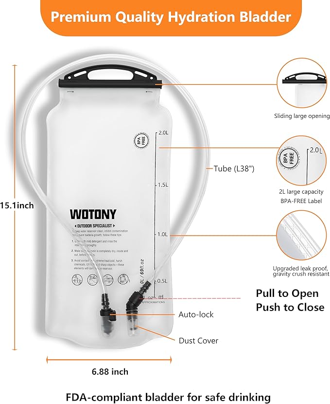 Wotony Lightweight Hydration Backpack with 2LOR 3LWater Bladder for Cycling Hiking Rave - Water Daypack for Men Women