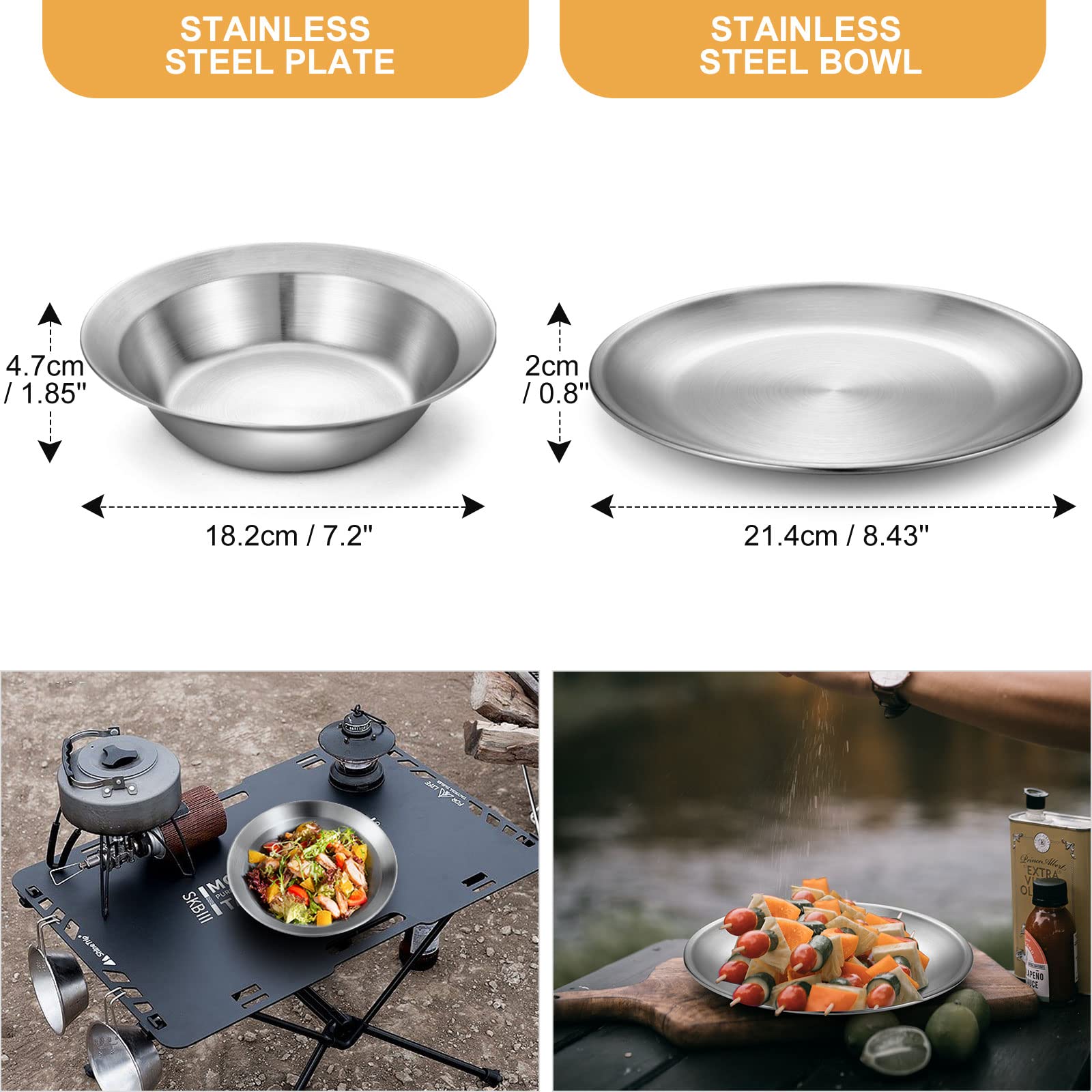 Odoland Stainless Steel Camping Mess Kit for Family & 4 Person