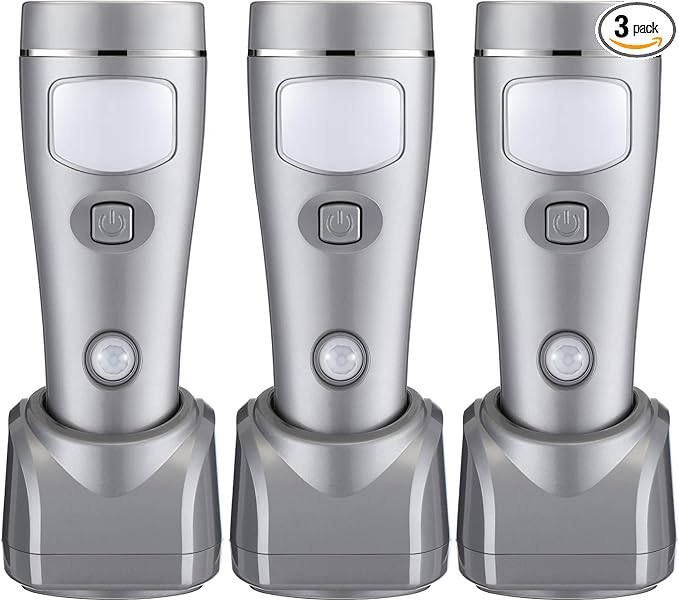 Enhon 3 Pack 4 in 1 LED Emergency Lights for Home Power Failure, Rechargeable Plug in Flashlight Motion Sensor Night Light, Automatic Turn On Power Outage Light for Home Hurricane Supplies