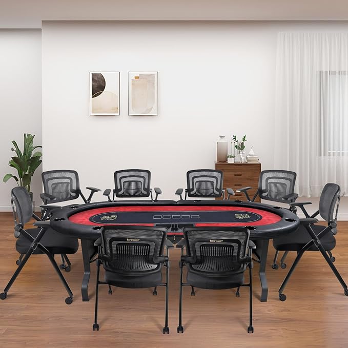GUTSHOT Foldable Poker Table for 10 Players with 10 Chairs and Poker Chips Set - Premium Soft-Padded Armrest, Individual Cup Holders- Crafted with Durable Materials, Long-Lasting Poker Table
