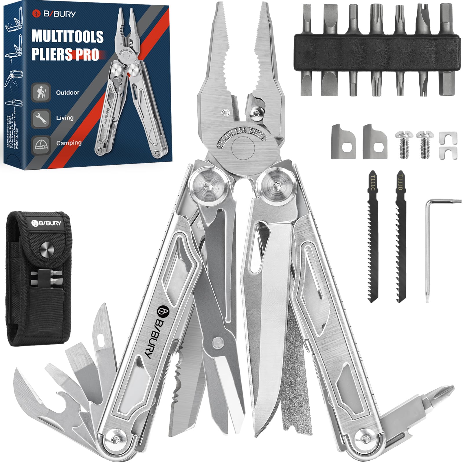 BIBURY 31-in-1 Multitool Pliers Pro,EDC Pocket Knife & Scissors-BI2045