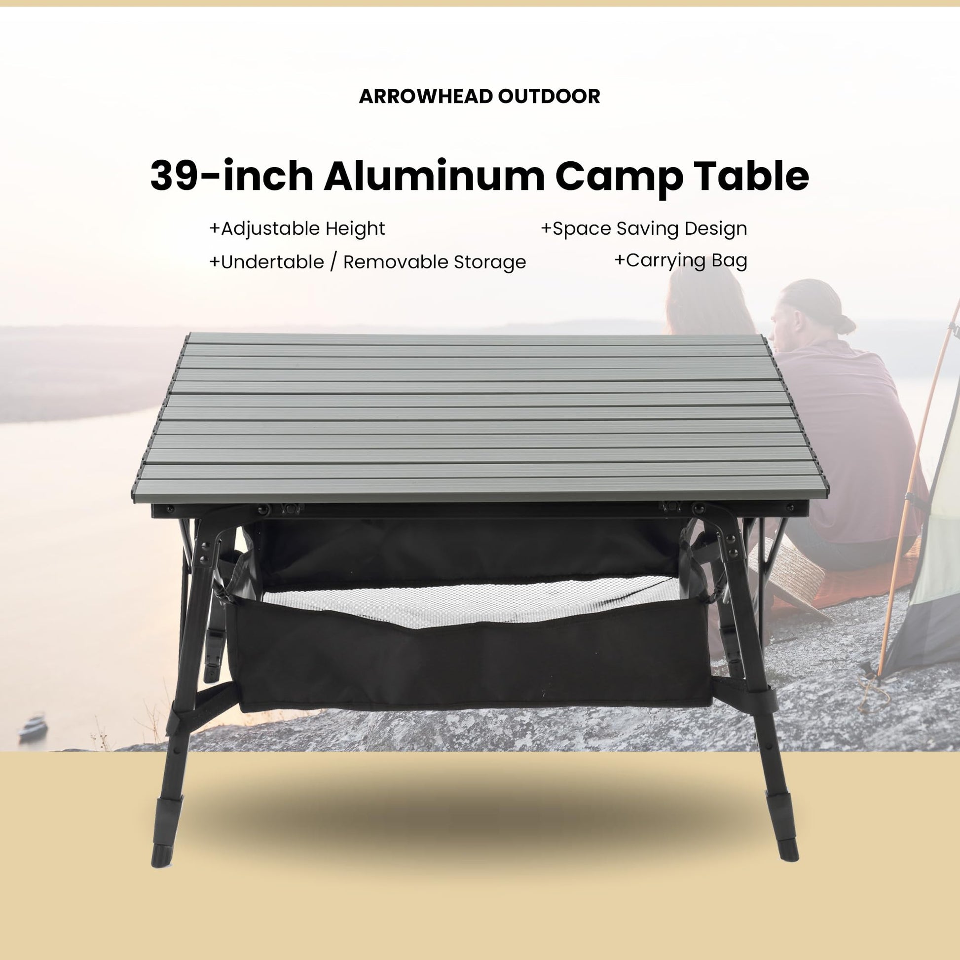 ARROWHEAD OUTDOOR 39 in Aluminum Folding Camp Roll Up Table, Camping