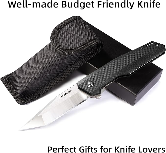 Pocket Knife D2 Blade Folding Knife with G10 Handle, Liner Lock, Pocket Clip, Smooth Flipping Action EDC Knife with Ball Bearing for Hiking Camping Outdoor