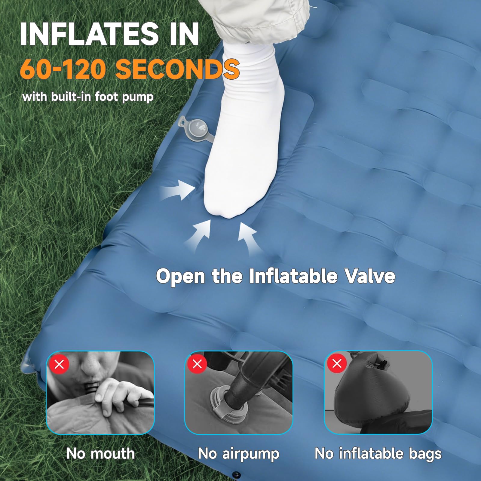 Aonhom Camping Sleeping Pad, 6" Extra Thick Sleeping Mat with Pillow Built-in Foot Pump, 32.7"