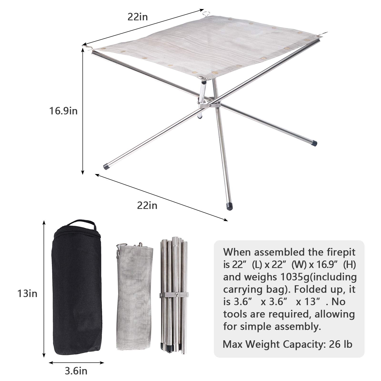 Portable Outdoor Fire Pit 22 Inch - New Upgraded Camping Fire Pit Collapsible Foldable Mesh Fire