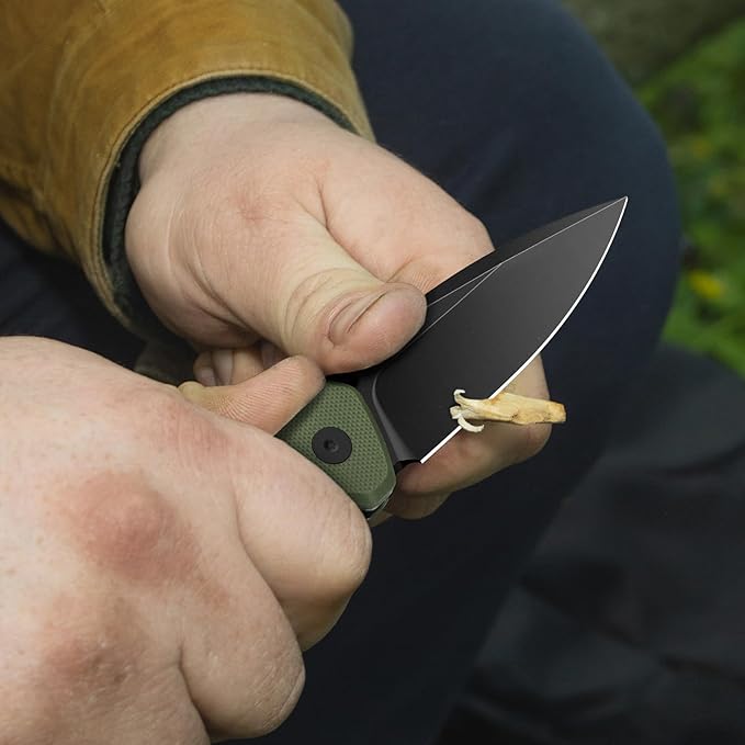 FINTISO Pocket Knife, 3" 14C28N Steel Blade G10 Handle Small EDC knife with Button Lock, Sharp Folding Knife with Pocket Clip for Camping, Survival, Hunting