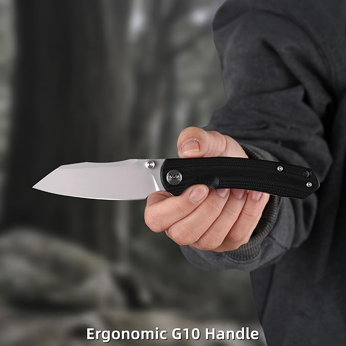 Folding Pocket Knife, 3.35" 14C28N Blade G10 Handle EDC Knife with Liner Lock, Small Pocket Knife with Clip for Men, Sharp Camping Hiking Hunting Survival Knives (Silver)