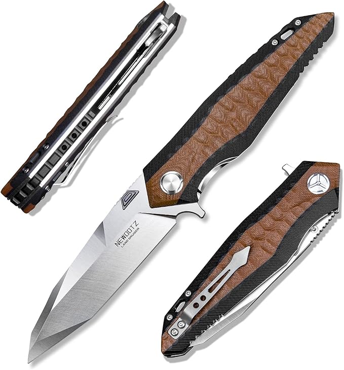 folding pocket knife for men4in d2 tool steel blade,liner lock layers g10 handle,outdoor survival edc tool camping hunting knives with clip (brown)