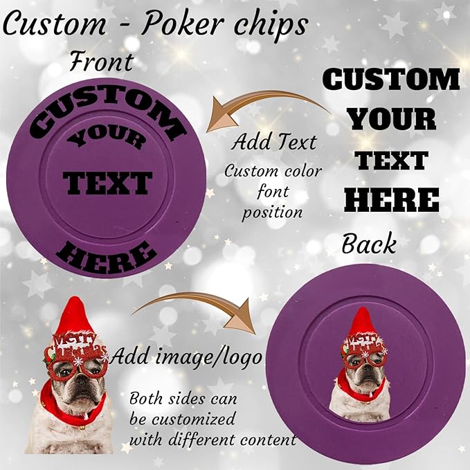 Custom Poker Chips Personalized Plastic Poker Chips with Logo Funny Parties Chips Print Your Photo or Text Golf Ball Markers for Putting Green Purple