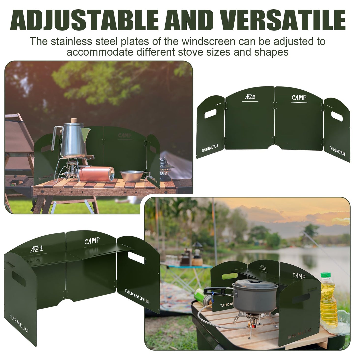 Camping Stove Windscreen 4 Plates Steel Camp Stove Windscreen Folding Outdoor Picnic Cooker Stove