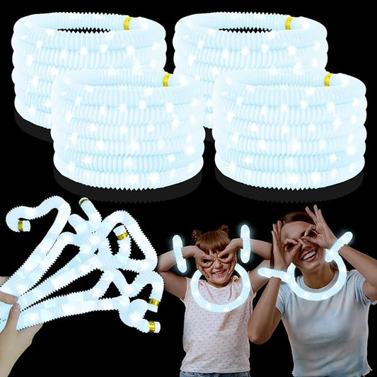 24 PCS White Glow Sticks Party Favors for Kids, Light Up Necklaces Bracelets Accessories for Toddlers,Halloween Birthday Party Basket Goodie Bag Stuffers Fillers,Treats Prizes Toys Gifts for Boy Girl