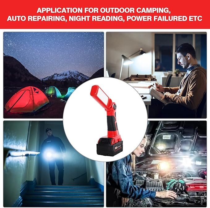 YEX-BUR LED Work Light Torch Compatible with Milwaukee 18v Battery, 12W 1000LM Flashlight with USB-A Charging Port Portable Outdoor Indoor Lights for Workshop,Garage,Camping,Emergencies