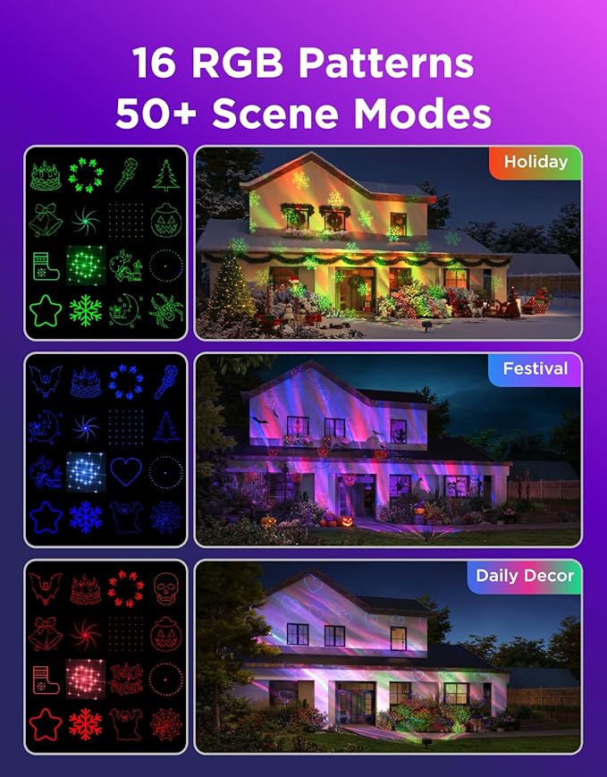 Govee Outdoor Projector Light, Upgraded Aurora Star Projector with 16 RGB Patterns, 50+ Scene Modes for Indoor & Outdoor Holiday Decor, Works with Alexa, Google, Matter, IP65 Waterproof