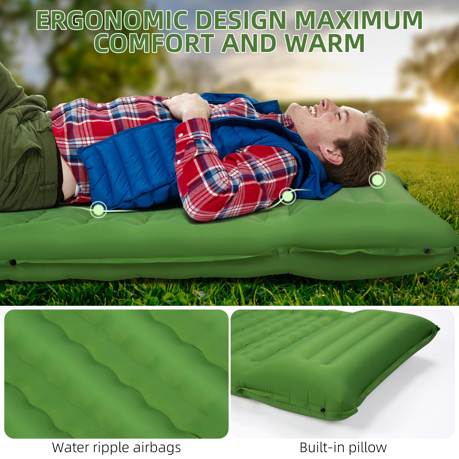 FNARMW Camping Sleeping Pad, Extra Thick 5 Inch Camping Mat with Pillow Built-in Foot Pump