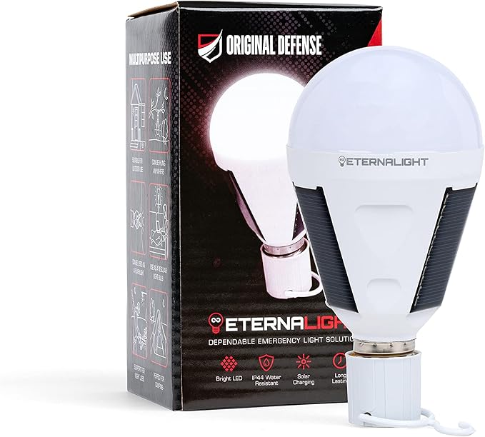 Original Defense EternaLight Rechargeable LED Bulbs (1 Count) - Emergency Light Bulbs with Battery Backup for Power Outages, Home, Camping, and Outdoor Activities - Solar Powered