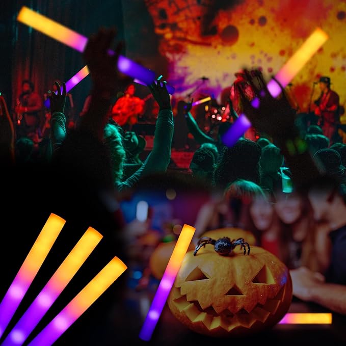 12 Pcs LED Glow Sticks Bulk Halloween Foam Stick Glow with 3 Modes in Dark Party Supply Flashing Effect Vintage LED Decor Reusable Light for Party Wedding Birthday Concert Halloween Christmas
