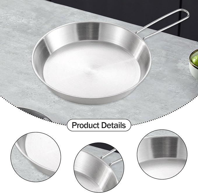 Stainless Steel Camping Fry Pan Cookware Foldable Handle Easy to Clean Multipurpose Outdoor Cooking Griddle Non Stick Skillet, 20cm