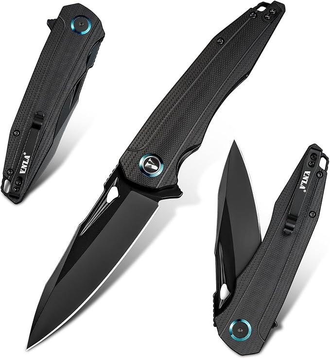 VNLA Folding Pocket Knife.with Flipper Opening,Sandvik 14C28N Blade, G10 Handle,with Pocket Clip,for Men Women,Sharp Outdoor Tool EDC Knives (Black Blade)