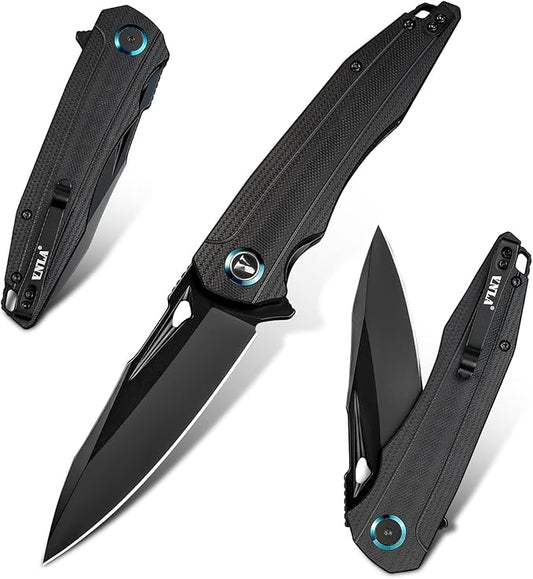 VNLA Folding Pocket Knife.with Flipper Opening,Sandvik 14C28N Blade, G10 Handle,with Pocket Clip,for Men Women,Sharp Outdoor Tool EDC Knives (Black Blade)