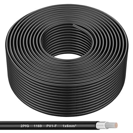 Solar Panel Wire - 200FT Black Tinned Copper Wire, 10AWG (6mm²) PV Wire Solar Extension Cable for Outdoor Automotive RV Boat Marine Solar Panel - Black (10AWG 200FT)