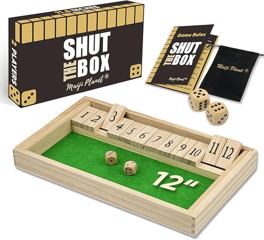 12 Numbers Shut The Box Game, Math Dice Board Game for Family Night Classroom Travel, Wooden Classic Table for Group Kid Adult Senior, Travel Party Bar, Easy Quick and Fun, Portable Style