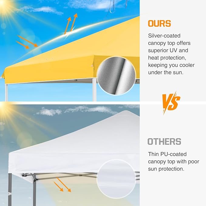 EAGLE PEAK Pop Up Canopy Tent with Wheeled Carry Bag, 8 Stakes, 4 Ropes, 4 Weight Bags, Easy Set Up Tent Canopy, 10x10 ft, 100sqft of Shade, Yellow