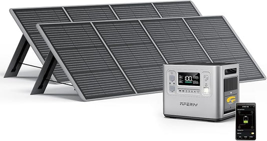 AFERIY P210 2400W Portable Power Station with 2x 200W Solar Panel, 2048Wh LiFePO4 Battery Backup with AC & Solar Charging, Quiet Generator for Home Use, Outdoor Camping, RV, Emergency Power Supply
