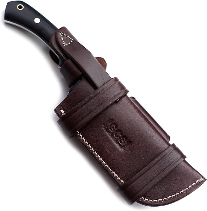 GCS Handmade D2 steel Hunting Knife G10 Handle Fixed Blade Knife Right Hand Scout Carry Buffalo leather Sheath and Sharpening Stone for Hunting Camping Survival and EDC