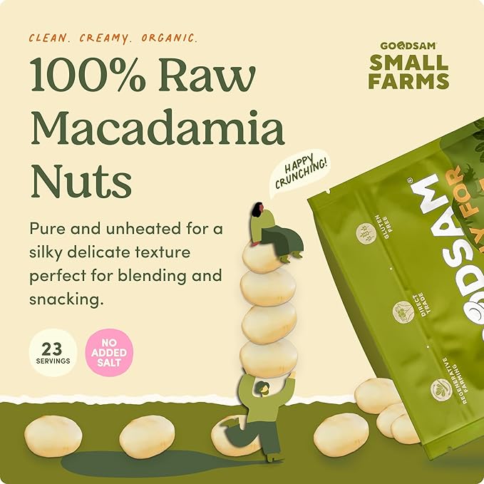 goodSAM Organic Raw Macadamia Nuts ??Unsalted, Whole Nuts ??Buttery Creamy Flavor ??Sustainably Grown on Regenerative Family Farms ??High Fat Low Carb Keto Friendly Snacks - 1.5lb Pouch