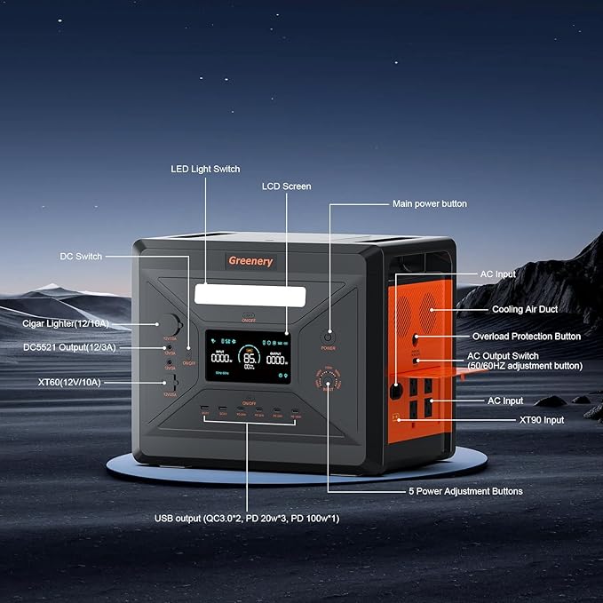 Greenery 2500W Portable Power Station, 2304Wh Large Capacity Power Station with 400W Solar Panel, Solar Generator for Home Backup, Camping, Outdoor Battery Backup