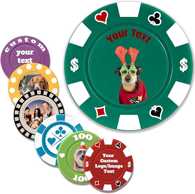 Custom Poker Chips Personalized Plastic Poker Chips with Logo Funny Parties Chips Print Your Photo or Text Golf Ball Markers for Putting Green DarkGreen