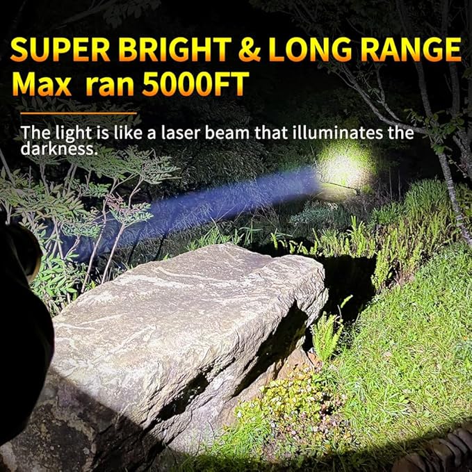 1800LM Rechargeable Spotlight 13600mAh Spotlight Flashlight 80H Long Lasting IP67 Waterproof 3 Modes Spot Light for Outdoor Camping Home Emergency