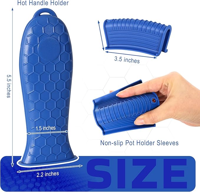 Joyhalo Cast Iron Skillet Handle Cover, 6 Pack Heat Resistant Pot Handle Covers, Silicone Sleeve for Cast Iron Pan, Blue
