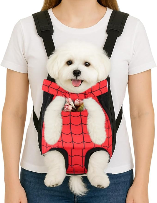 Dog Backpack Carrier, Front Pocket for Essentials, Legs Out Carrying Sling Travel Bag for Small Medium Dogs 2.5-4 Lbs, Soft Wearable Puppy Chest Carry Backpacks for Walking/Hiking/Camping/Traveling