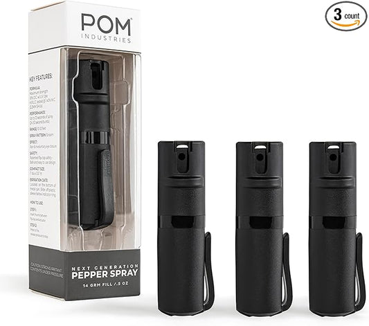POM Pepper Spray Pocket Clip, Quick Flip Top Safety, Maximum Strength OC Formula with UV Marking