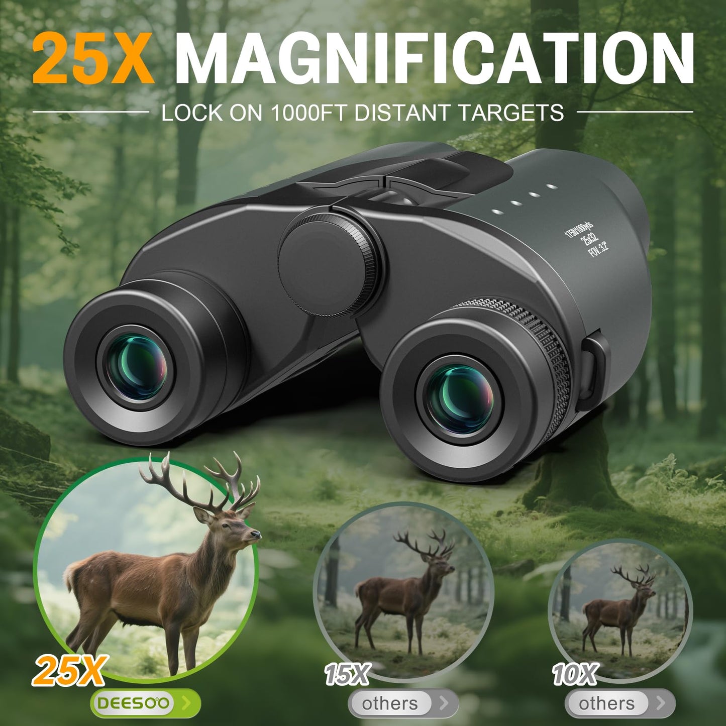 25x32 Compact Bird Watching Binoculars, High Powered for Adults Kids