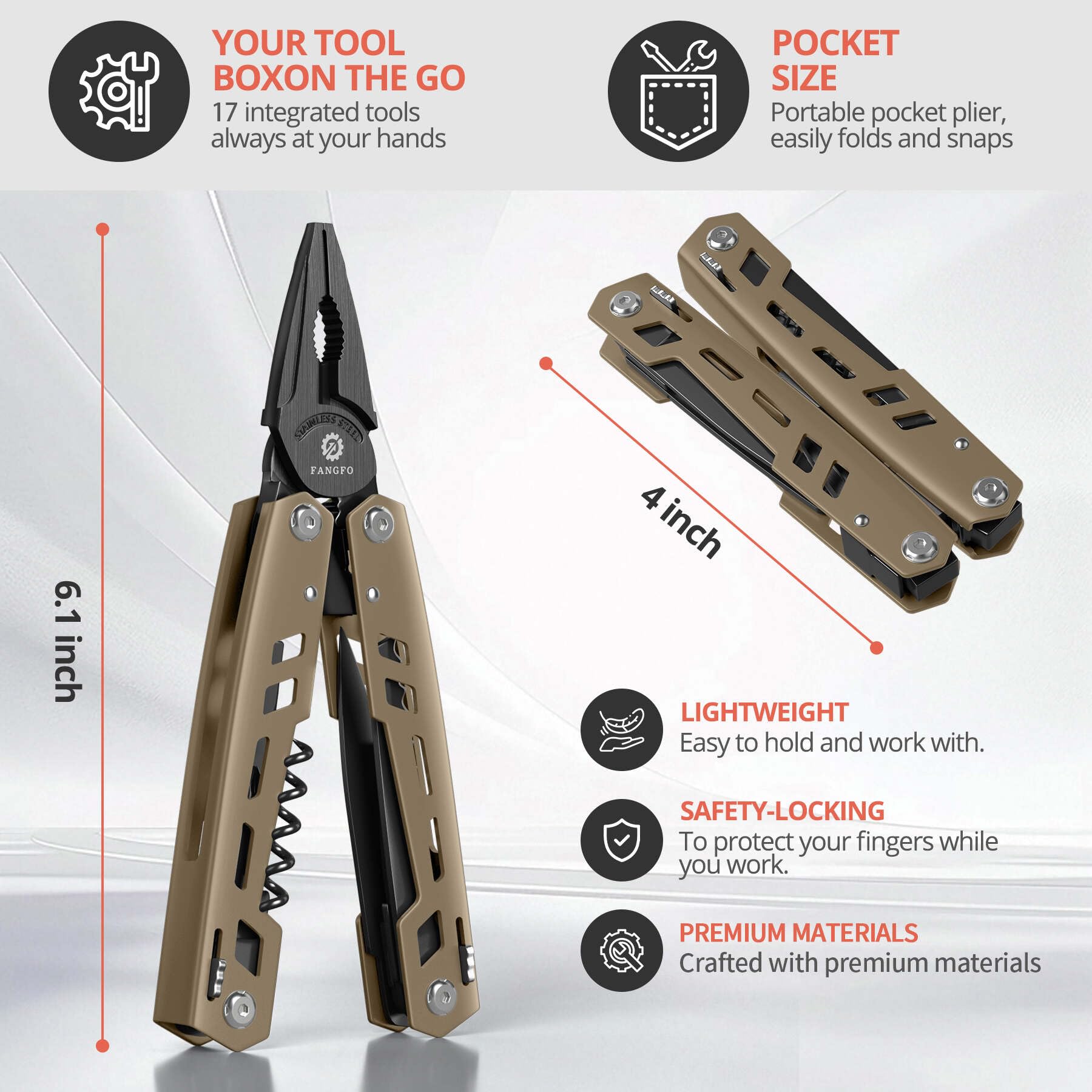 Multitool 17-in-1 Stainless Steel Multi Tool with Pocket Knife Needle Nose Pliers Bottle Opener