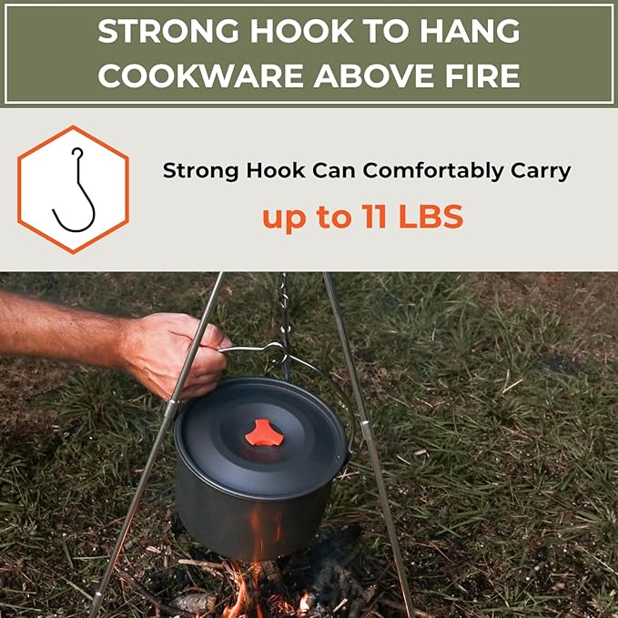Tactiko Survival Campfire Cooking Tripod ??33" Stainless Steel Folding Stand with Adjustable Chain ??Compact & Lightweight Outdoor Gear for Hanging Kettles, Pots & Percolators ??Carry Bag Included