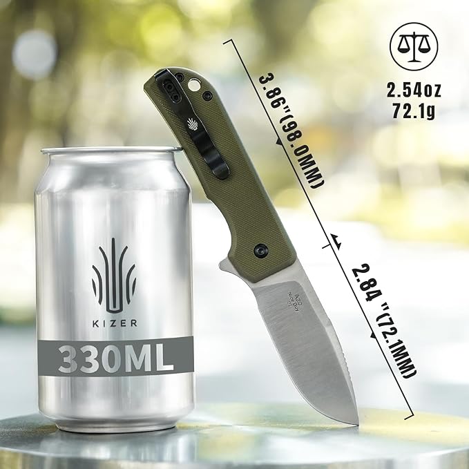 Kizer Nice Guy Pocket Folding Knife, 2.84??D2 Steel Blade knives, G10 Handle Small EDC Knife, Liner Lock Flipper Knife for Men Women, Sharp Camping Hiking Hunting Survival Knife V3011M2