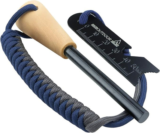 Ferro Rod Flint Fire Starter Kit with Handcrafted Wood Handle |5/16"- 3/8" Thick 12000-15000 Strikes |Survival Flint and Steel Rods with Multi-Tool Striker and Paracord Lanyard for Camping