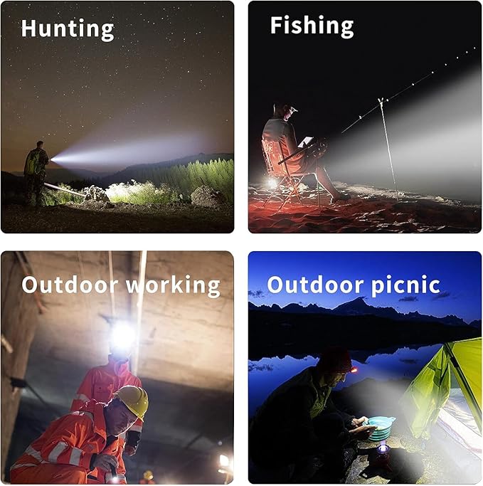 Super Bright Headlamp,USB C Led Rechargeable Head Lamp, Waterproof Headlight for Forehead-72H Battery Life, 90°adjustable Sensor Headlamps Flashlight for Outdoor Hunting,Camping,Fishing(500m Beam)