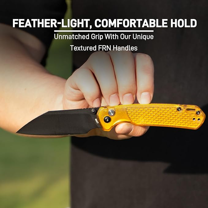 CJRB Pyrite-Light Folding Knife, 3.34'' AR-RPM9 Steel Blade Pocket Knife with Clip for Men Women, Sharp EDC Knife for Camping Survival Hiking, J1945 Amber