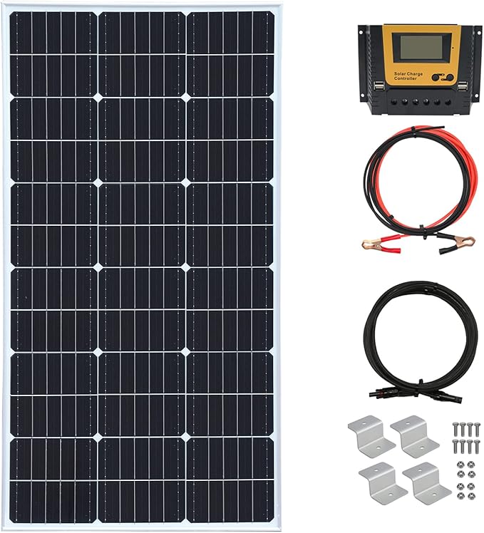 100 Watt 12Volt Solar Panel Kit Monocrystalline Module 10A Charge Controller for RV, Boats, Trailer, Camper,Off-Grid System (100W Solar Kit)