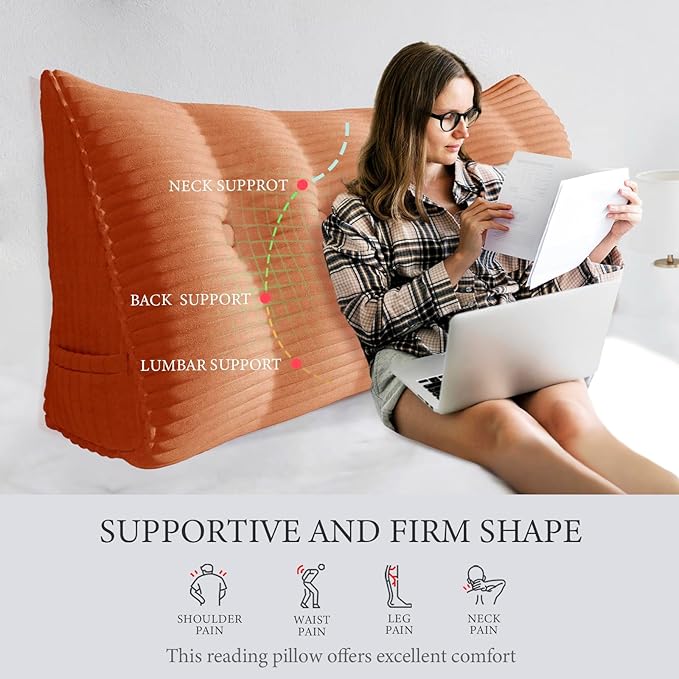 10 lbs Thickened Headboard Pillow Wedge Pillow Headboard Reading Pillow Bed for Comfortable Backrest Reading Triangular Pillow with Side Pocket Backrest Pillows for Sitting in Bed Full