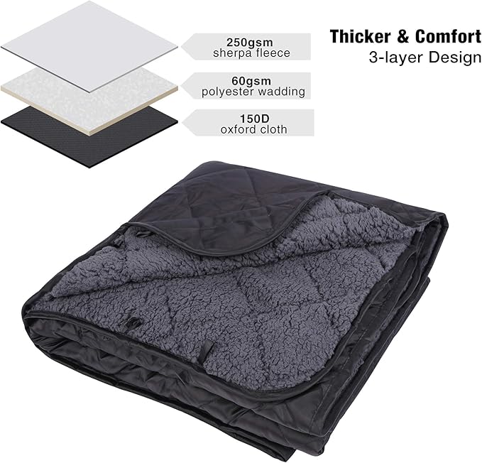 REDCAMP Large Warm Blanket with Sherpa Lining, Cold Weather Outdoor Blanket Windproof for Camping Stadium,Hiking, Machine Washable（79"x 79"）