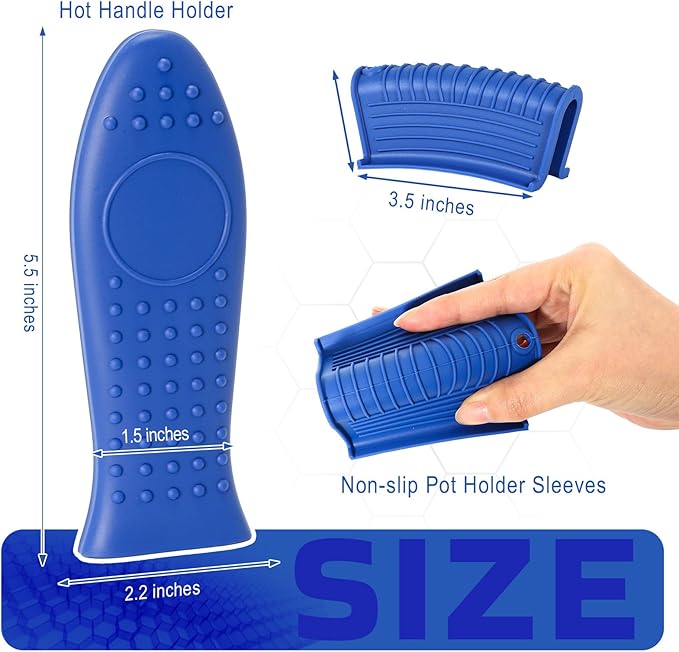 Joyhalo Cast Iron Skillet Handle Cover, 6 Pack Heat Resistant Pot Covers, Silicone Sleeve for Pans, Blue